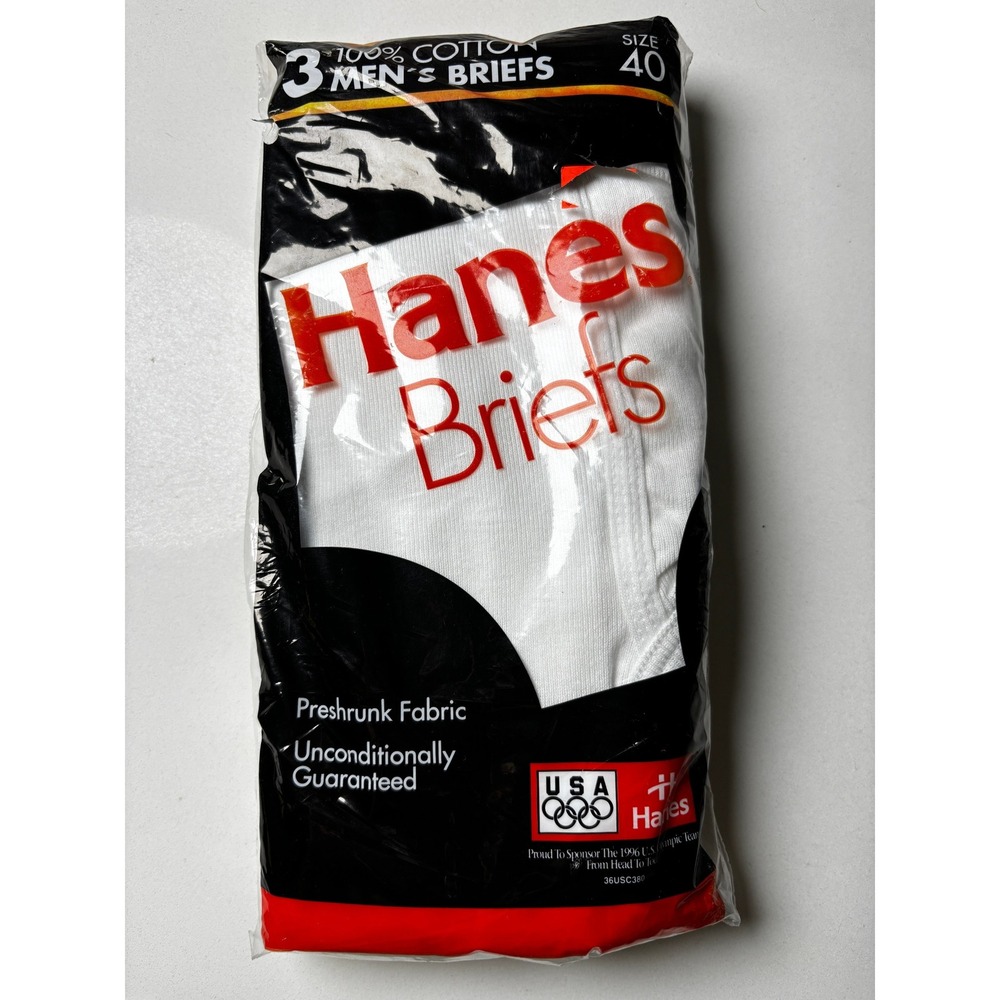 Hanes Vintage 90's Mens 3 Pack Cotton Briefs Size 40 Tightie Whities Pre-shrunk